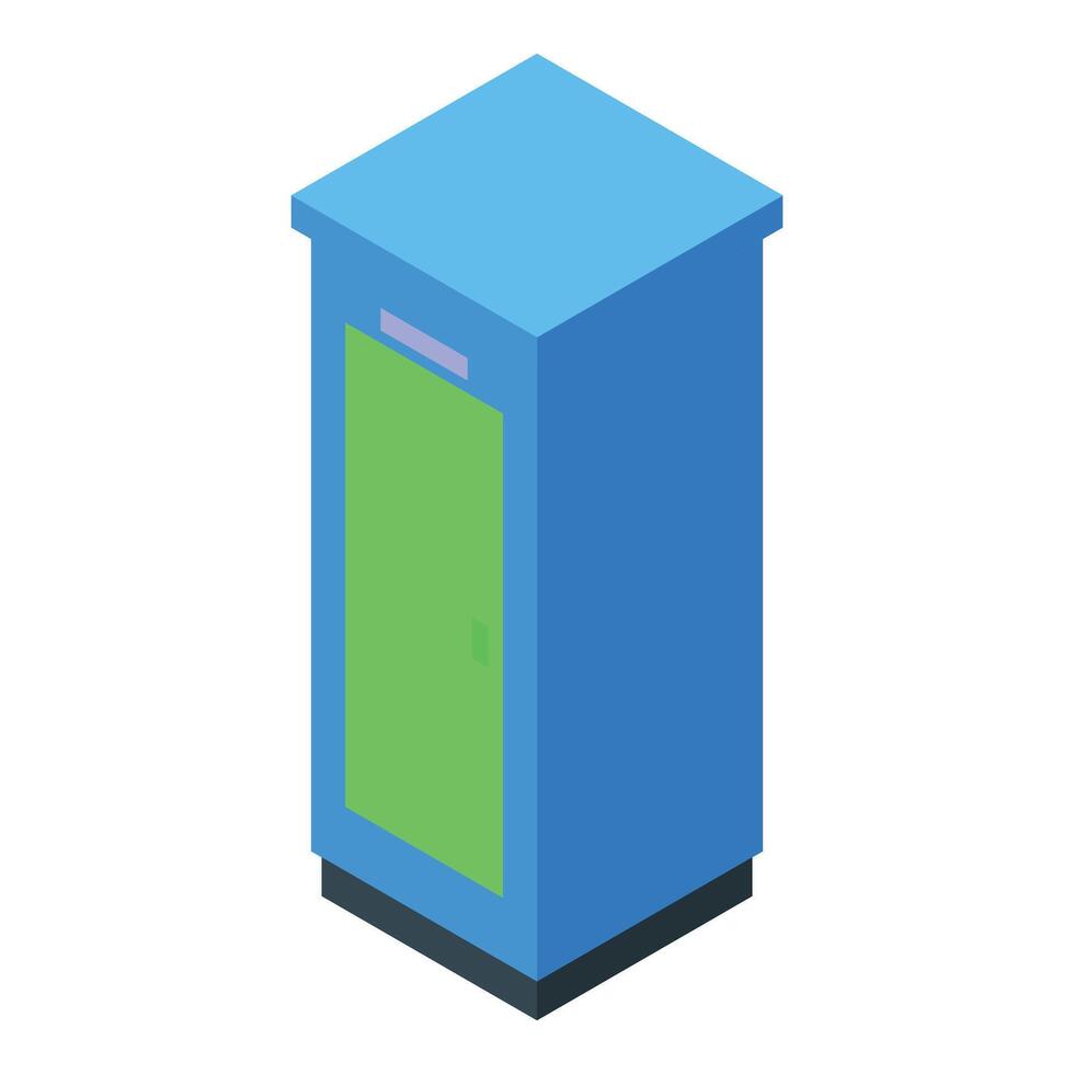 Blue portable toilet showing green door in isometric view vector