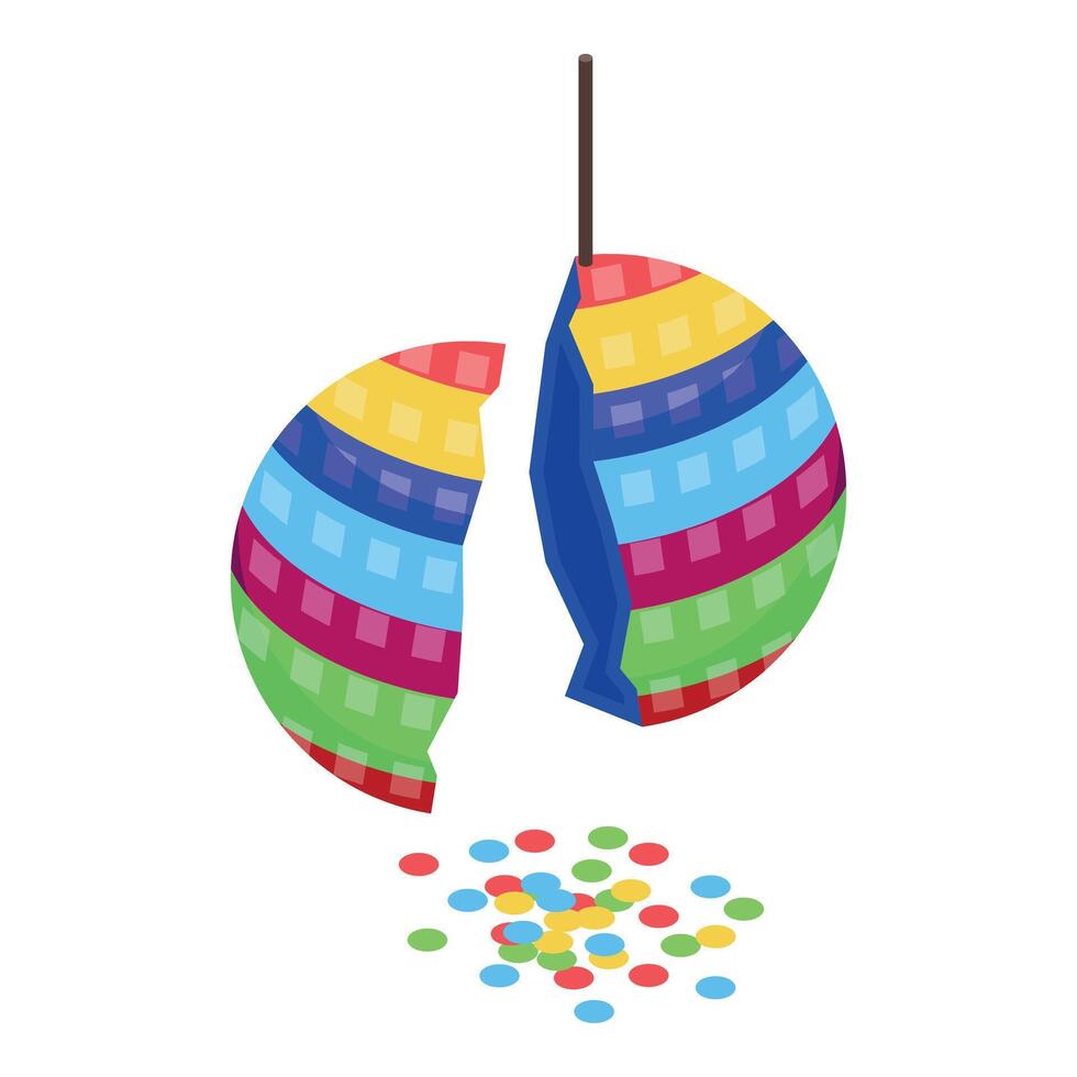 Colorful pinata breaking and releasing confetti, a festive celebration vector