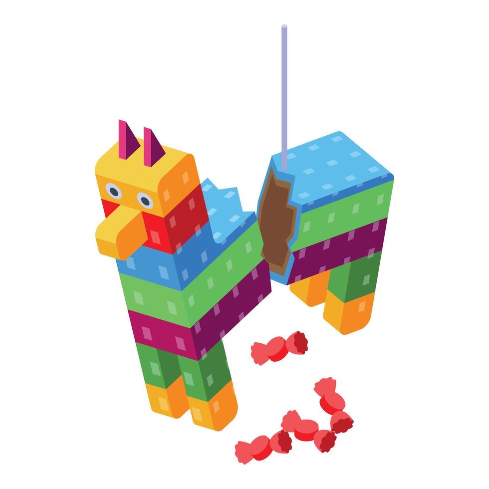 Broken pinata releasing candies, a festive celebration vector