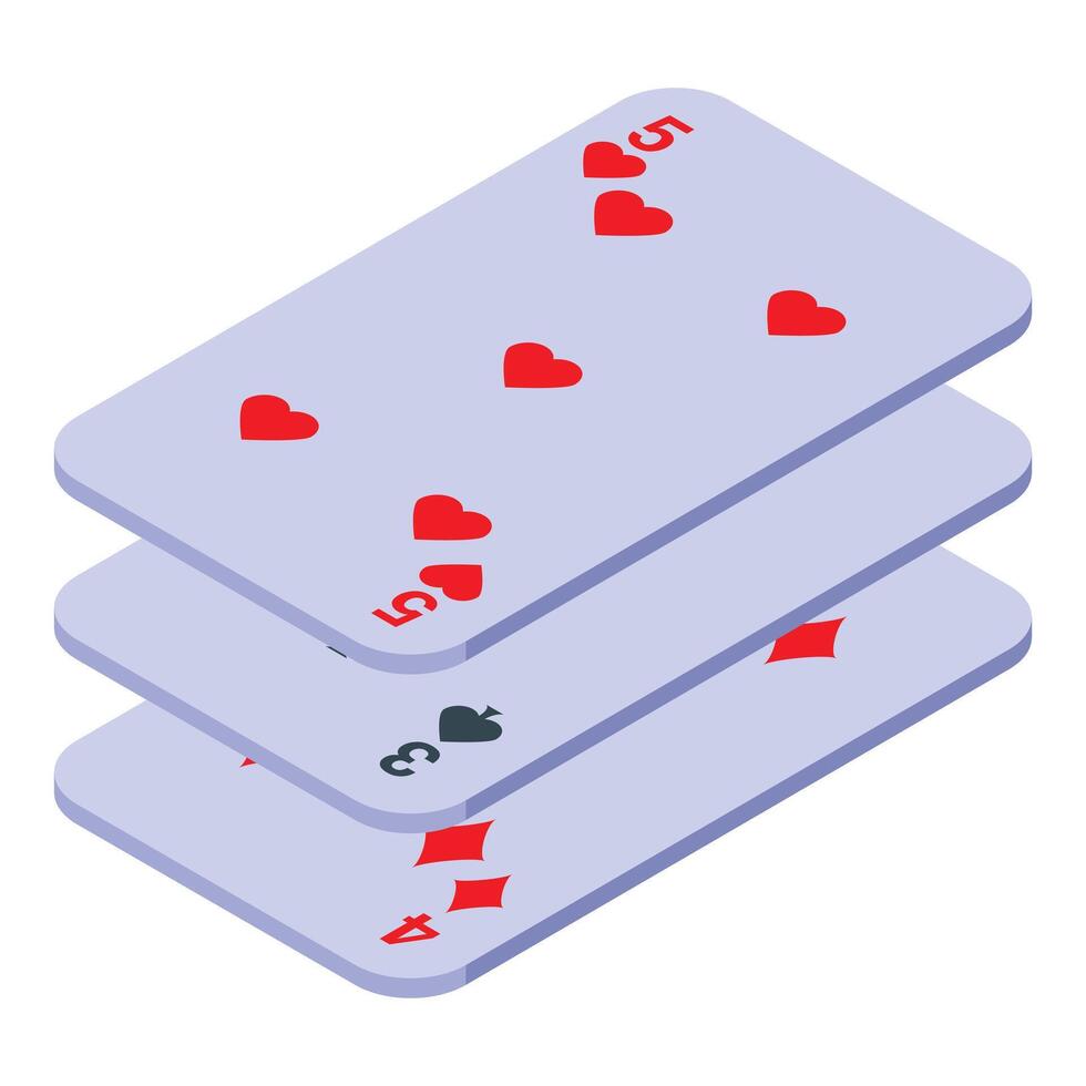Stack of playing cards showing five of hearts, three of clubs, and four of diamonds vector