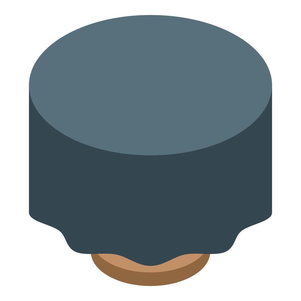 Round table with dark grey tablecloth covering isometric view vector