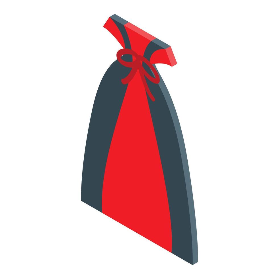 Red and grey vampire cape tied with a ribbon bow isometric illustration vector