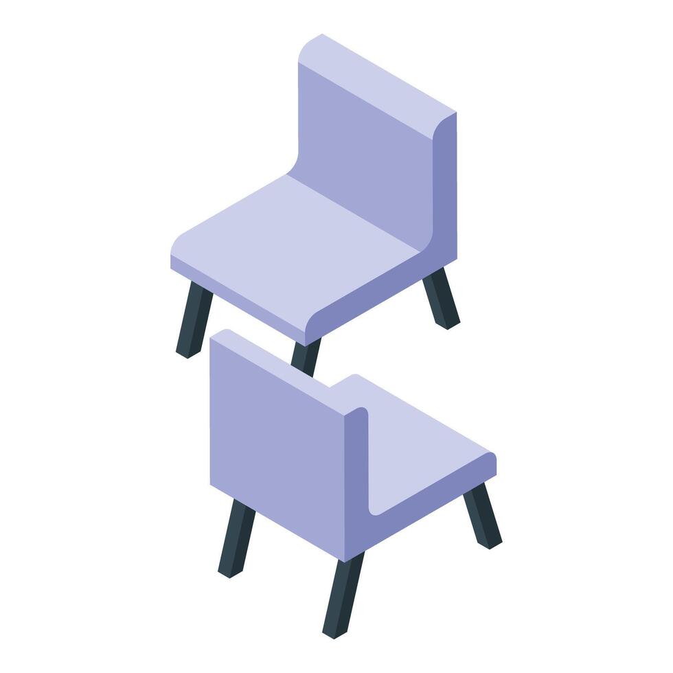 Two modern purple chairs showing front and back isometric views vector