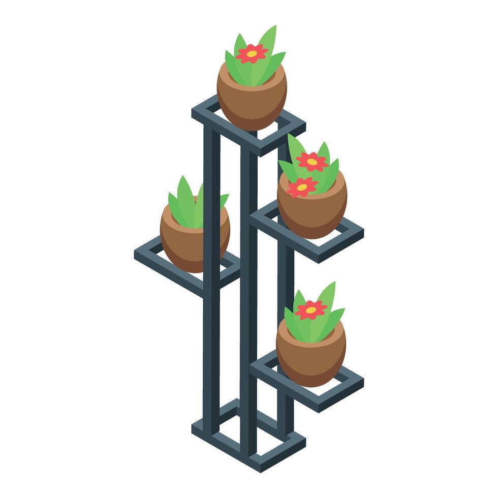 Modern metal flower stand displaying potted plants with red flowers vector