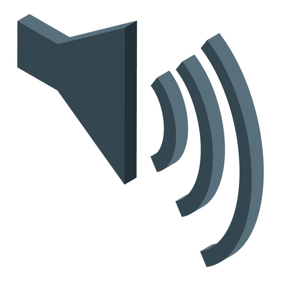 Isometric speaker emitting sound waves, broadcasting audio signals vector