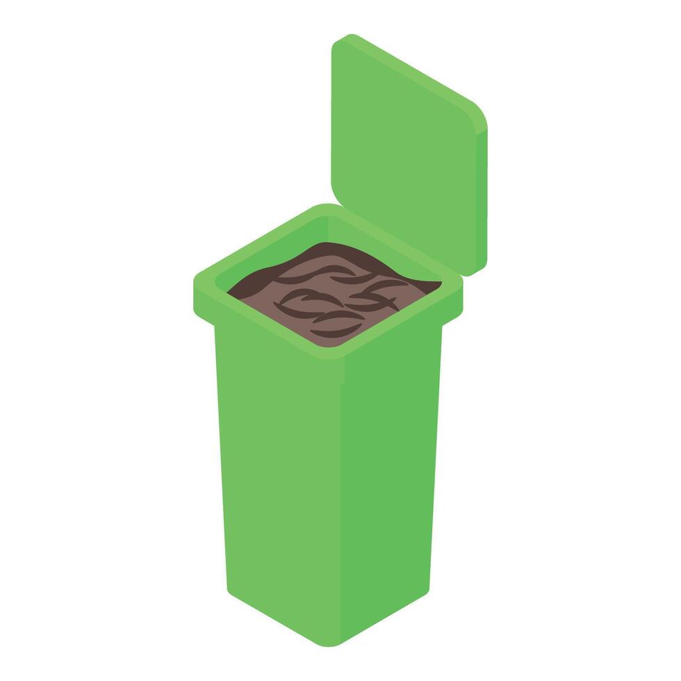 Green compost bin containing organic waste for composting vector