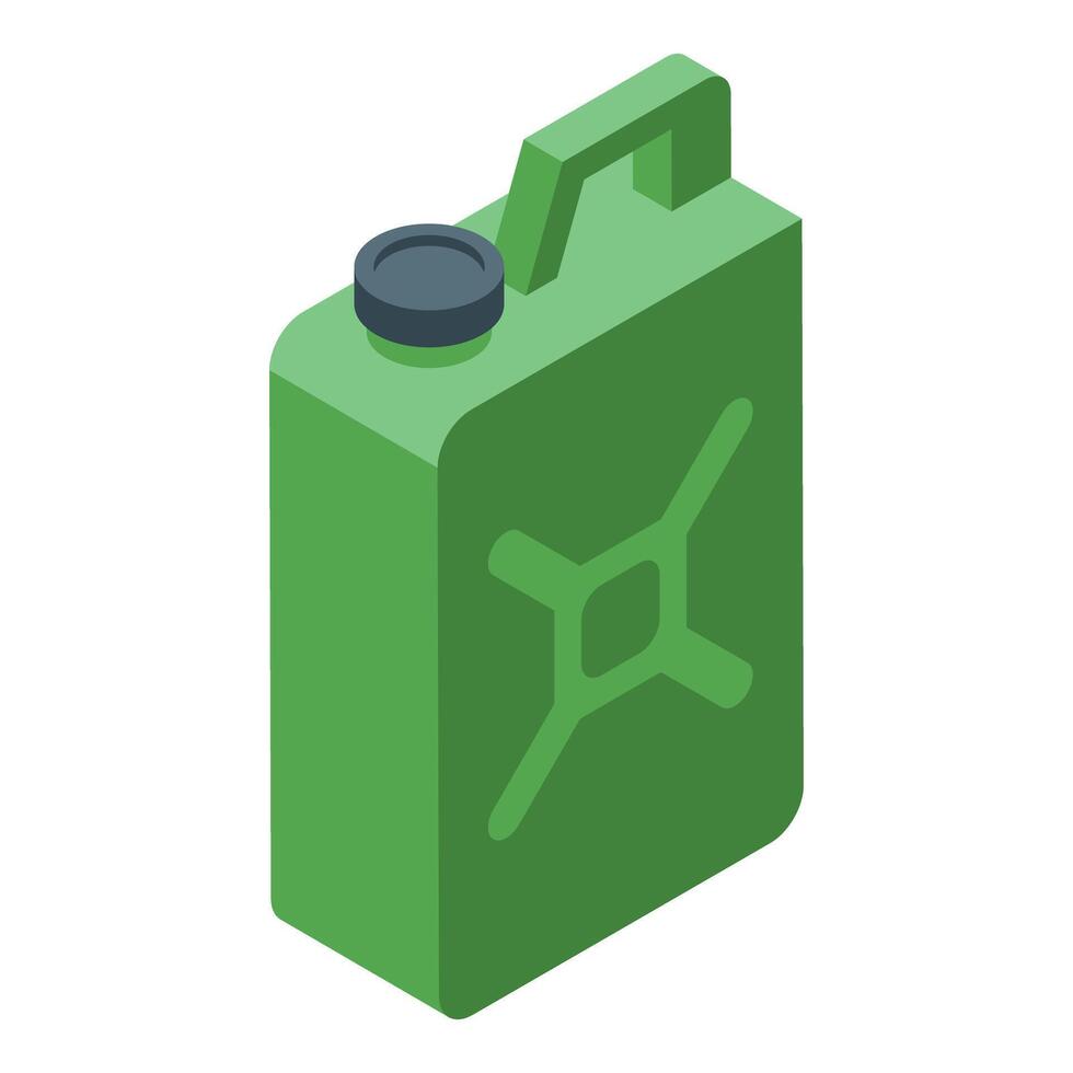 Green jerrycan holding fuel for combustion engine powering vehicles vector