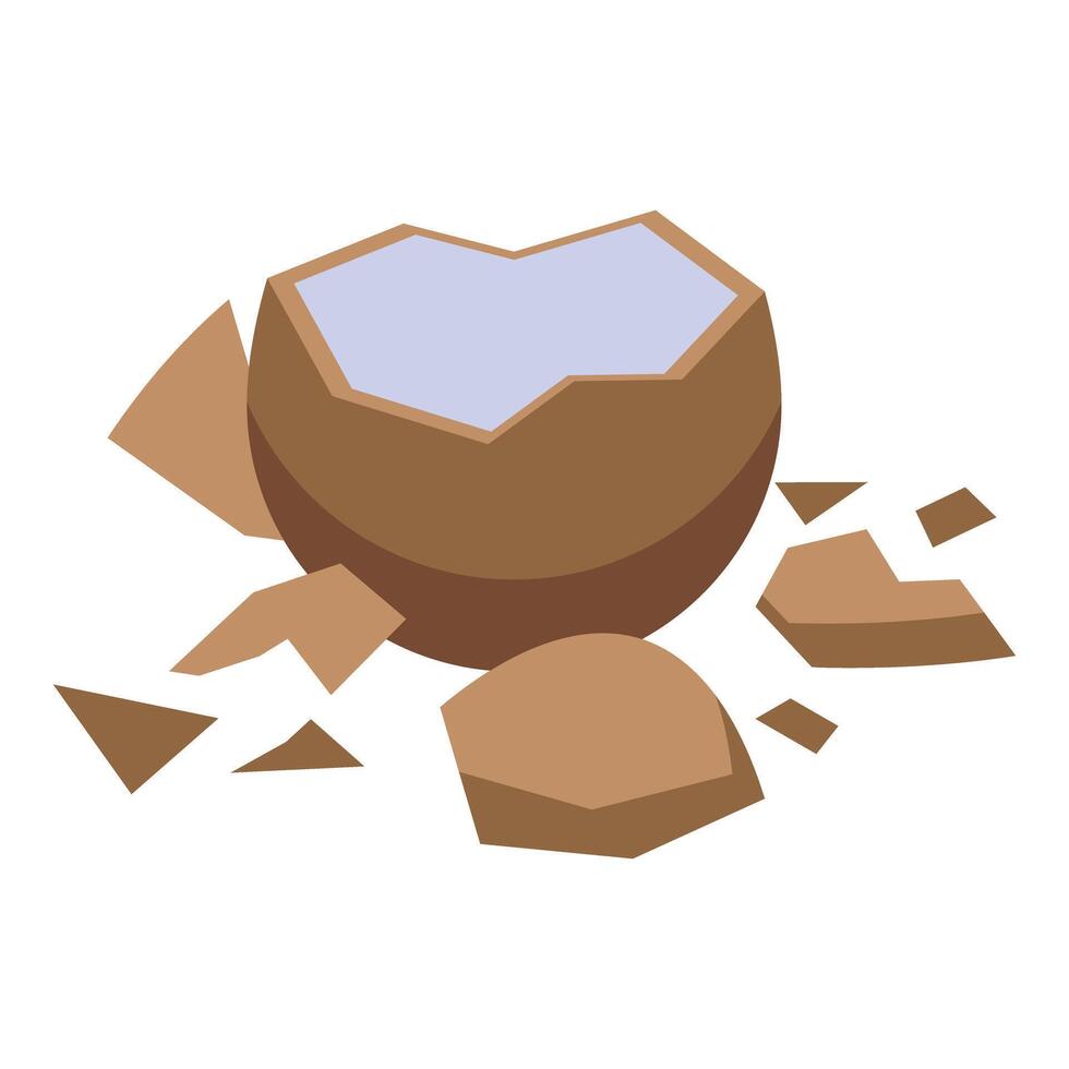 Broken coconut revealing refreshing coconut water and pieces vector