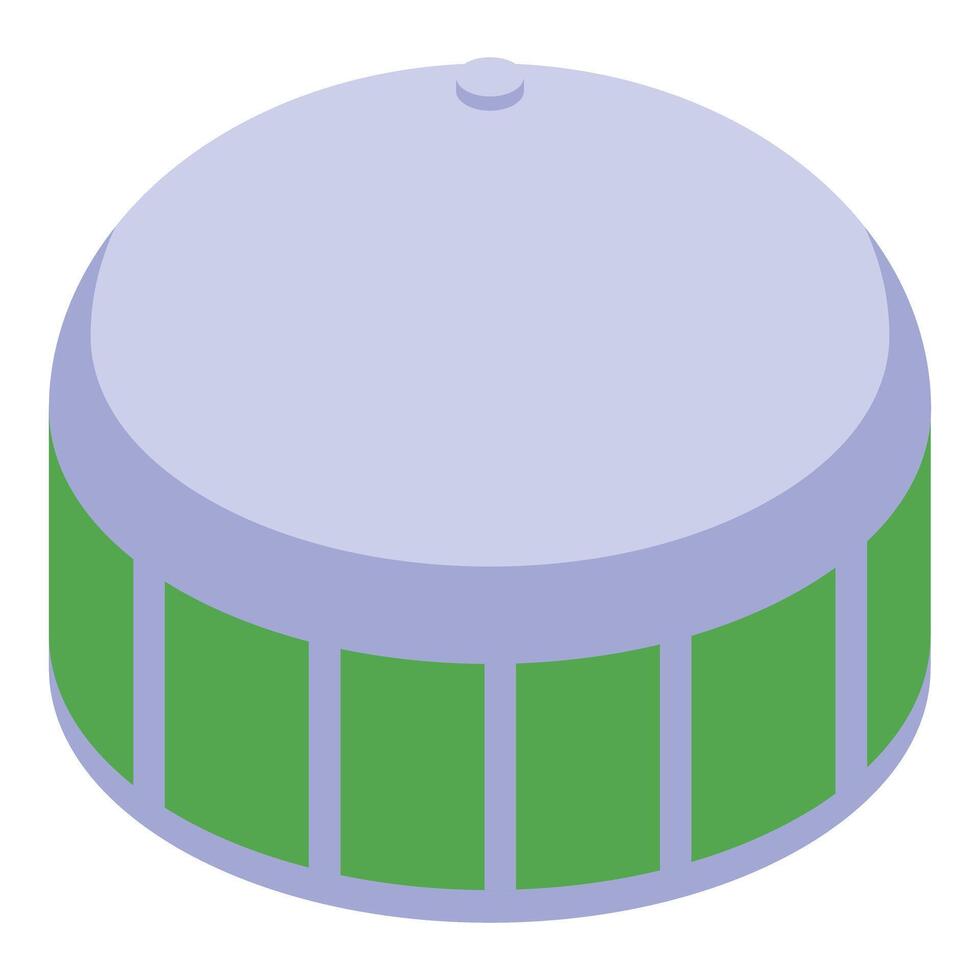 Modern round building with green windows and a lilac roof in isometric view vector