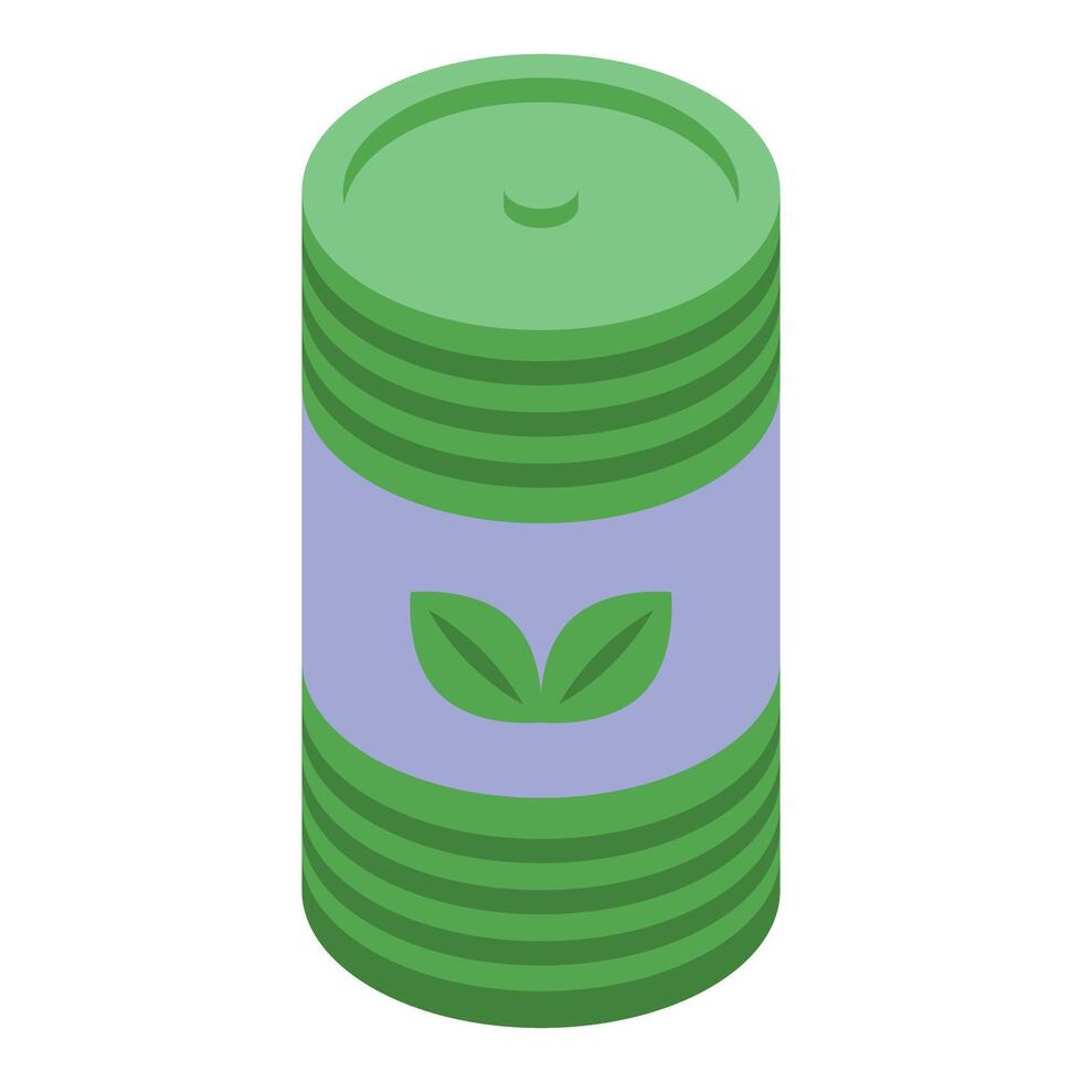 Green metal can with organic label promoting sustainability and eco friendly packaging vector