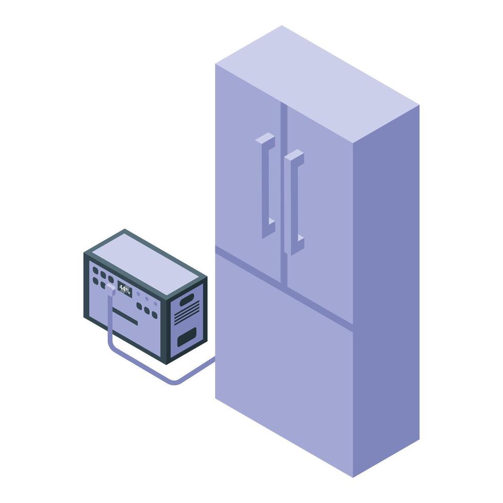 Portable power station providing backup electricity to refrigerator during power outage vector