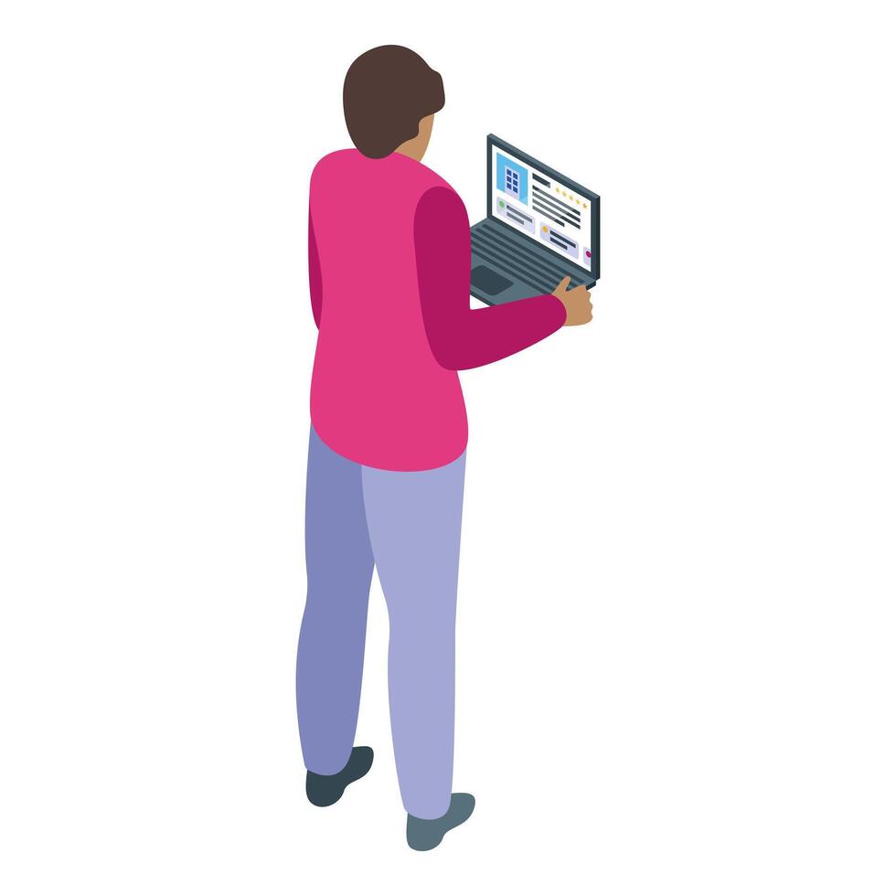 Online shopping customer browsing products on e commerce website using laptop vector