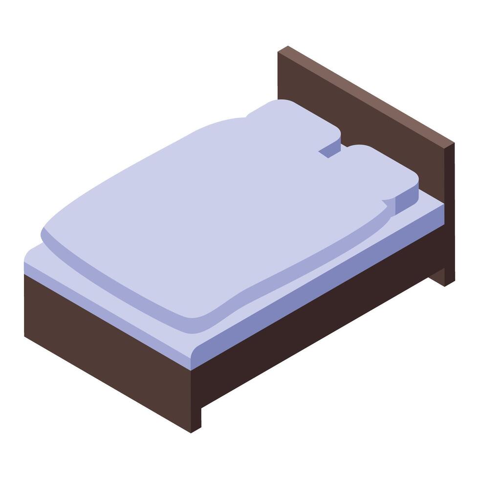Comfortable double bed with two pillows and blanket isometric view vector