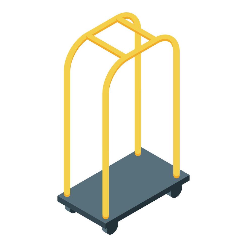 Hotel luggage cart with wheels and metal frame standing upright vector