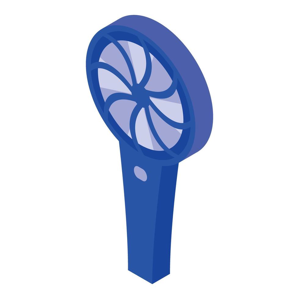 Portable fan rotating and generating a breeze, isometric illustration vector