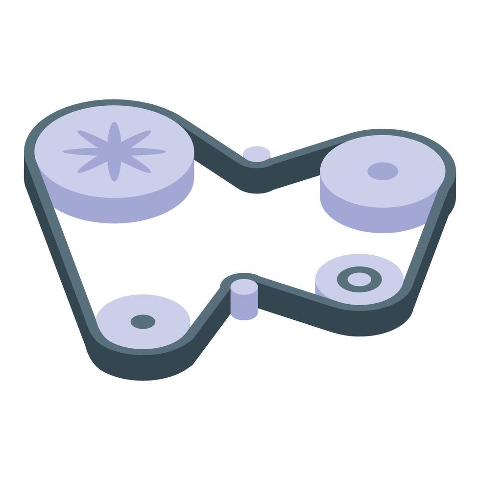 Timing belt rotating and powering engine components isometric icon vector