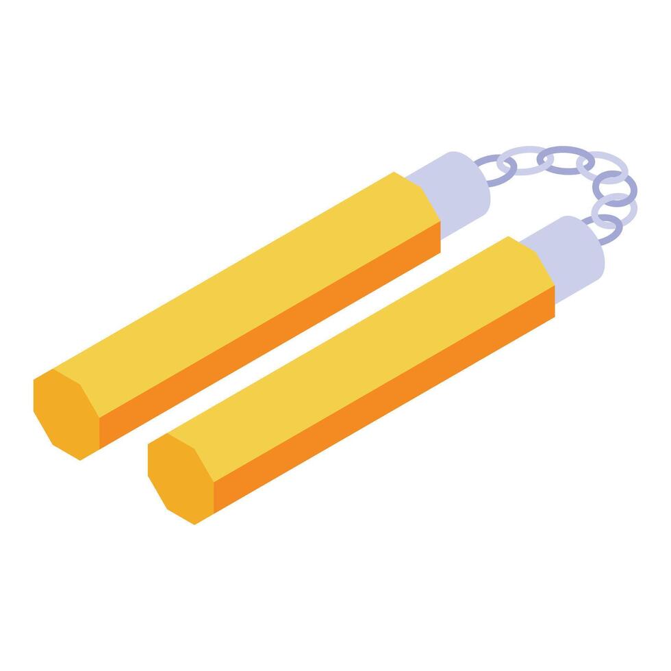 Yellow nunchaku weapon rotating isometrically vector
