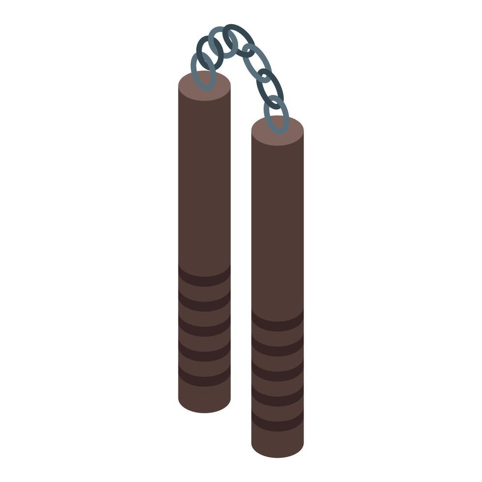 Nunchaku with metal chain connecting two wooden handles for martial arts training vector