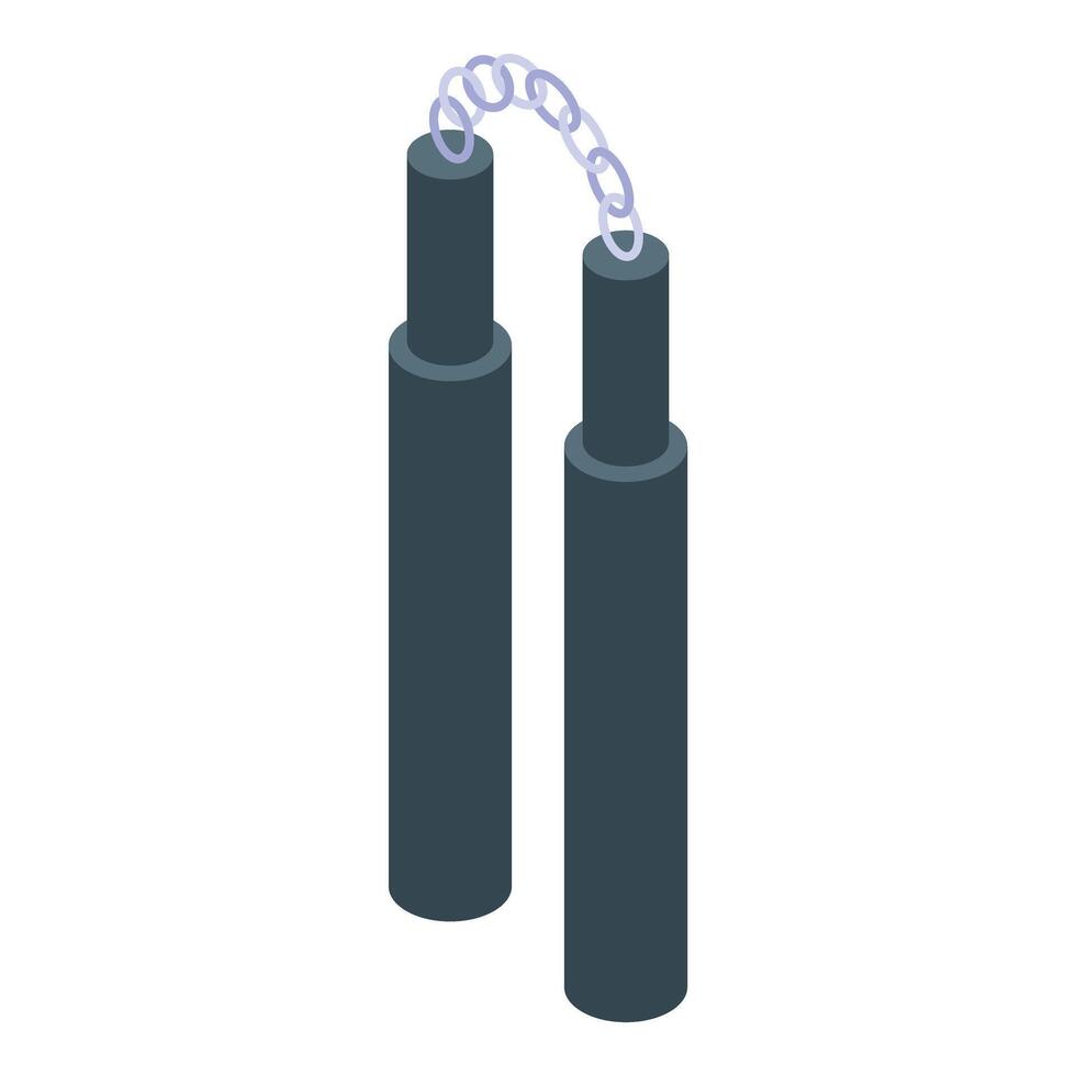 Nunchaku using metal chain connecting two sticks isometric view vector