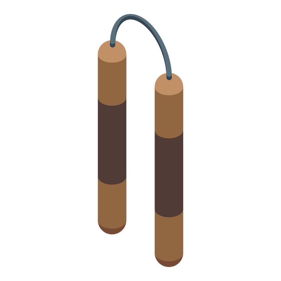 Nunchaku made of wood connected by metal chain for martial arts training vector