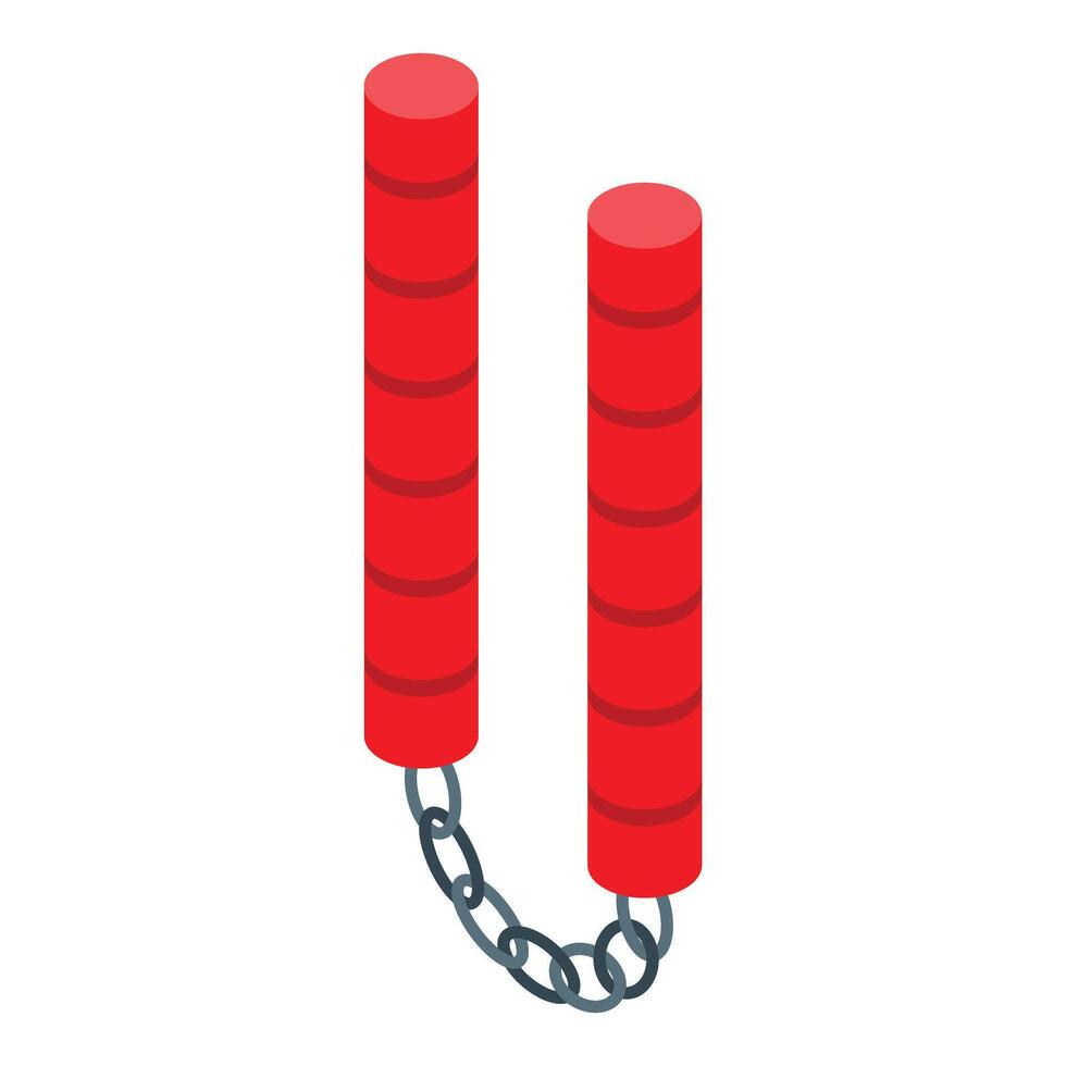 Red nunchaku with metal chain connecting two handles for martial arts training vector