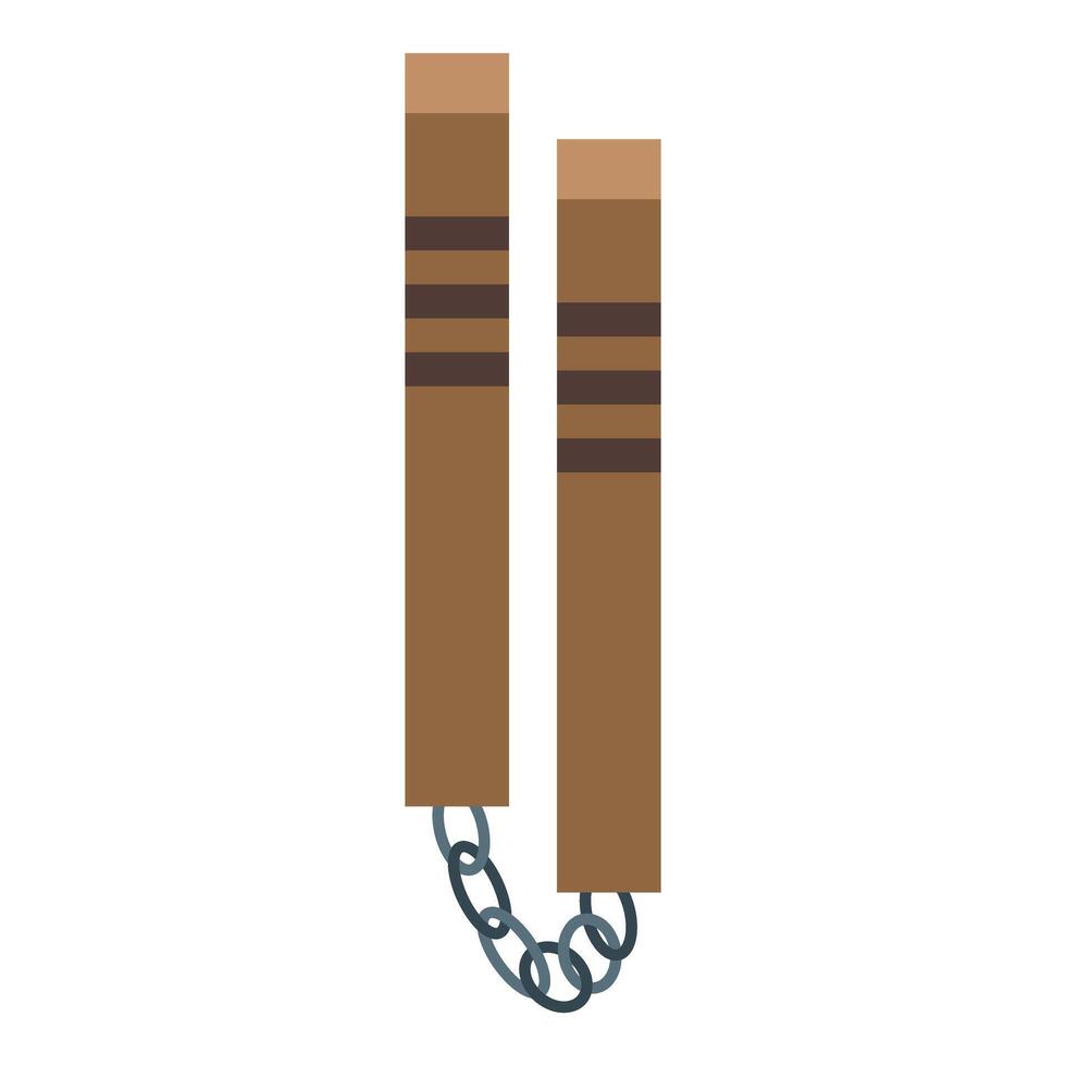 Nunchaku made of wood and connected by metal chain vector