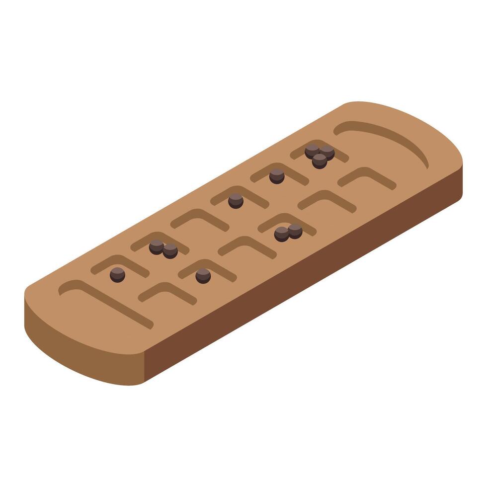 Wooden mancala board game with seeds representing an african strategy game vector