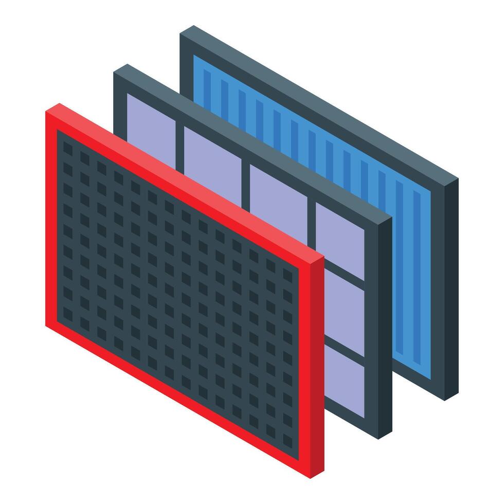 Replacing car cabin air filter showing layers of filtration vector
