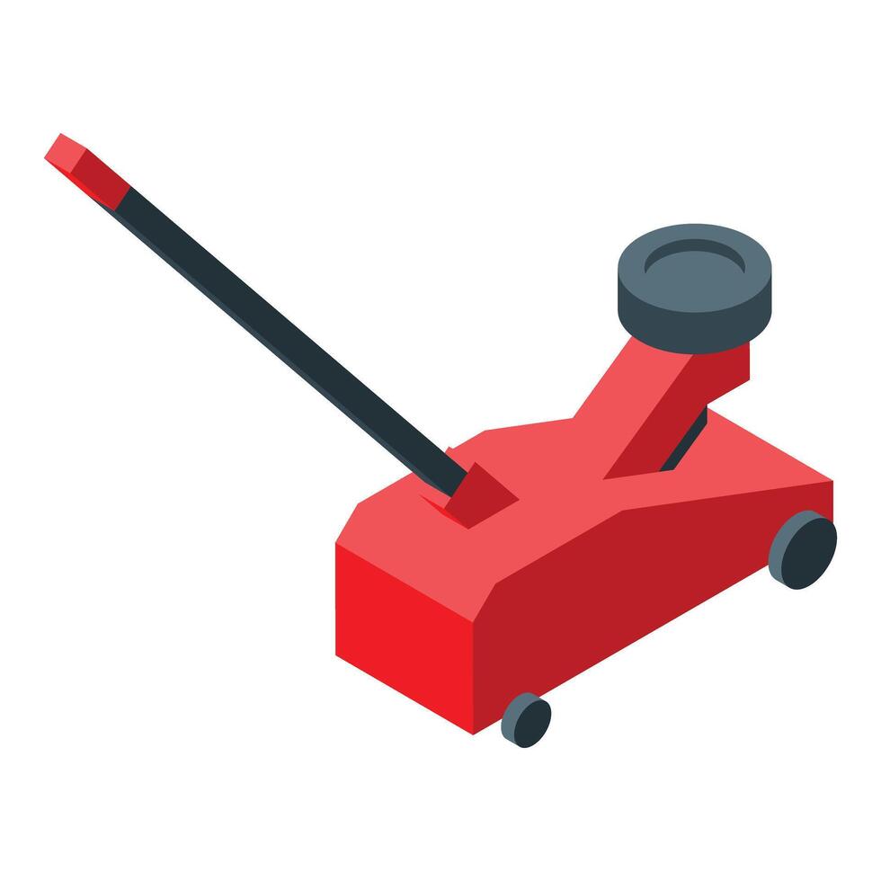 Red hydraulic floor jack lifting equipment for changing car tires vector