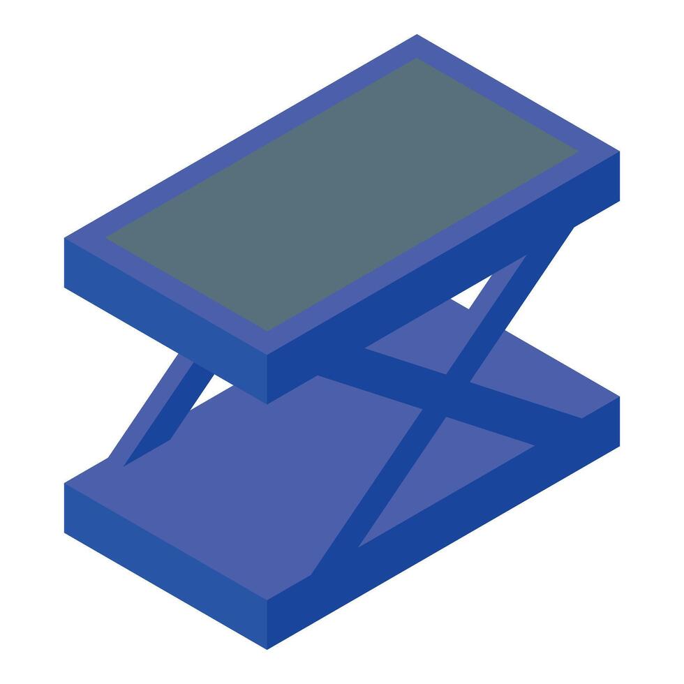 Blue scissor lift platform raising platform for maintenance vector