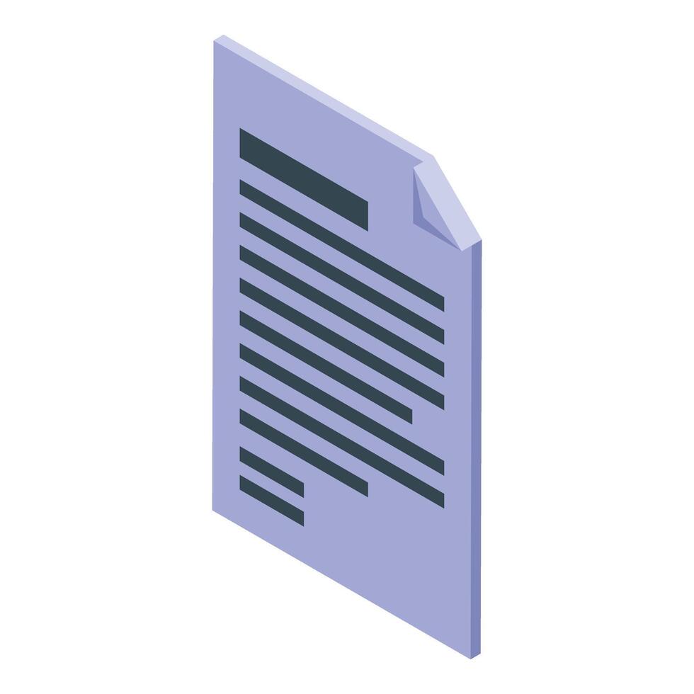 Isometric office paper document with folded corner representing business administration vector