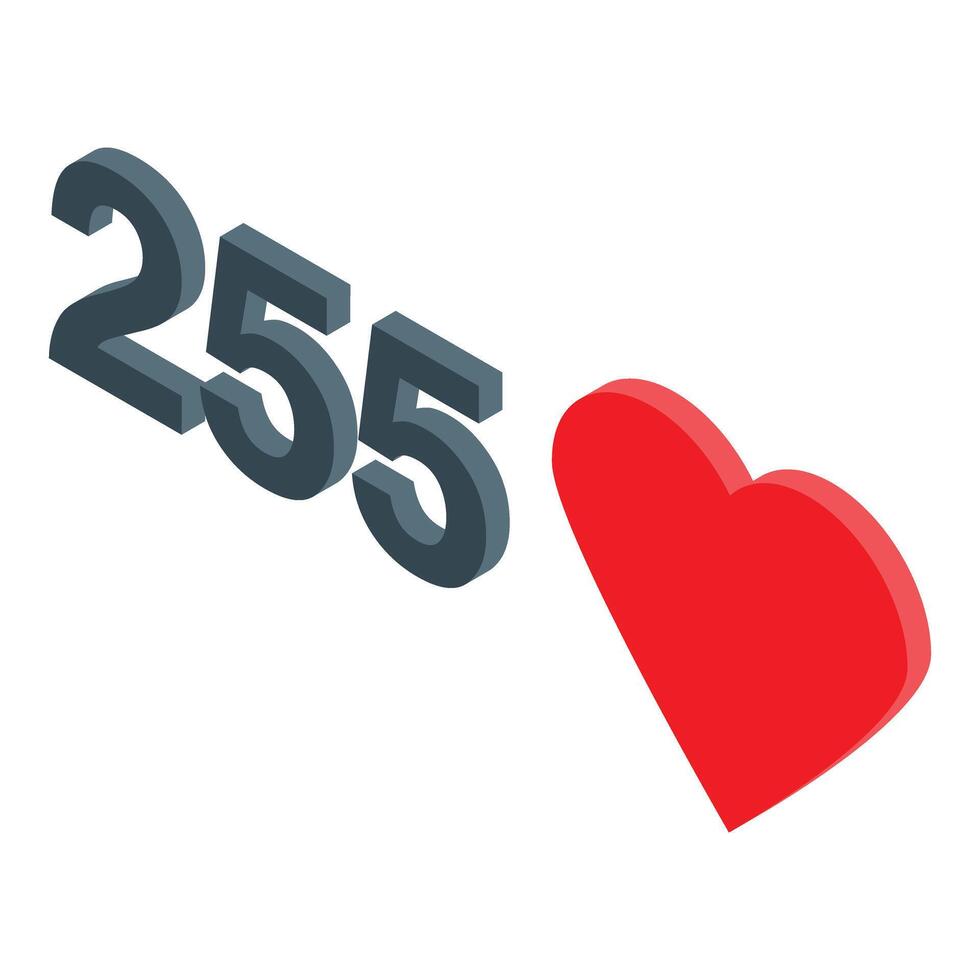255 likes counter with red heart icon showing appreciation vector