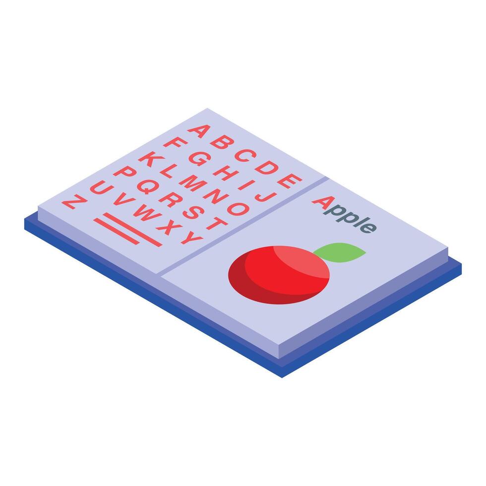 Open book showing alphabet and apple illustration for learning english vector