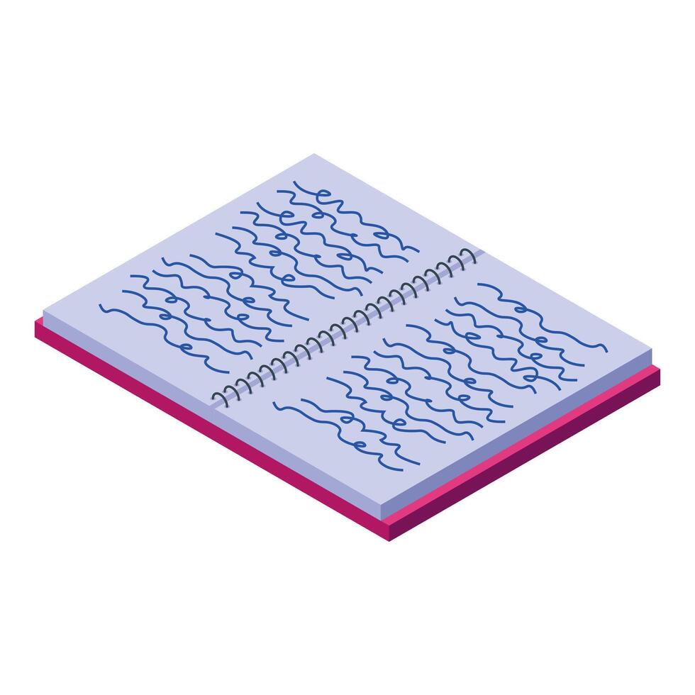 Open spiral notebook showing handwriting in isometric view vector