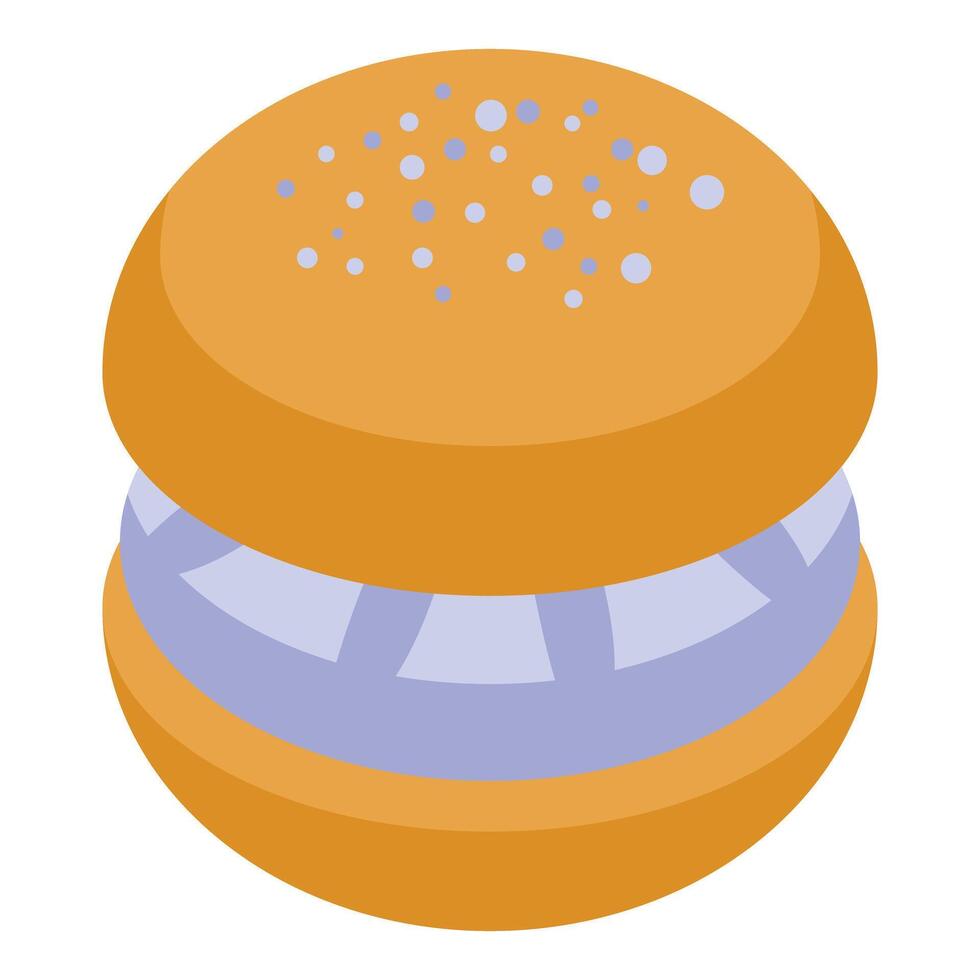 Isometric burger with cream cheese filling and sesame seeds on a bun vector