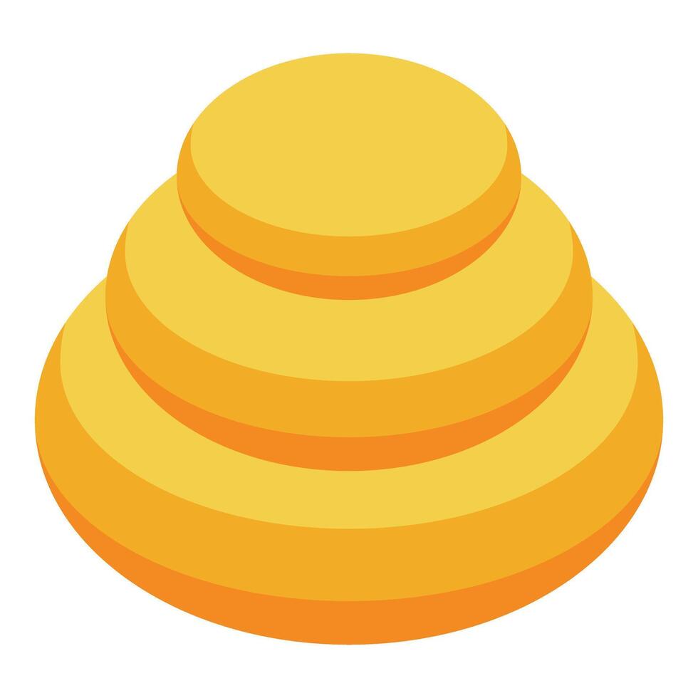 Round layers creating conical shape, isometric view of abstract golden structure vector