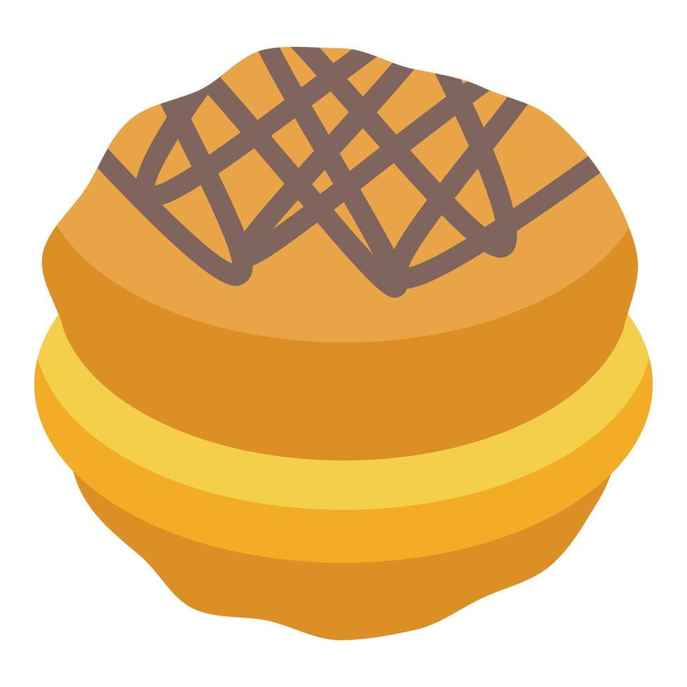 Delicious round biscuit decorated with chocolate icing on white background vector