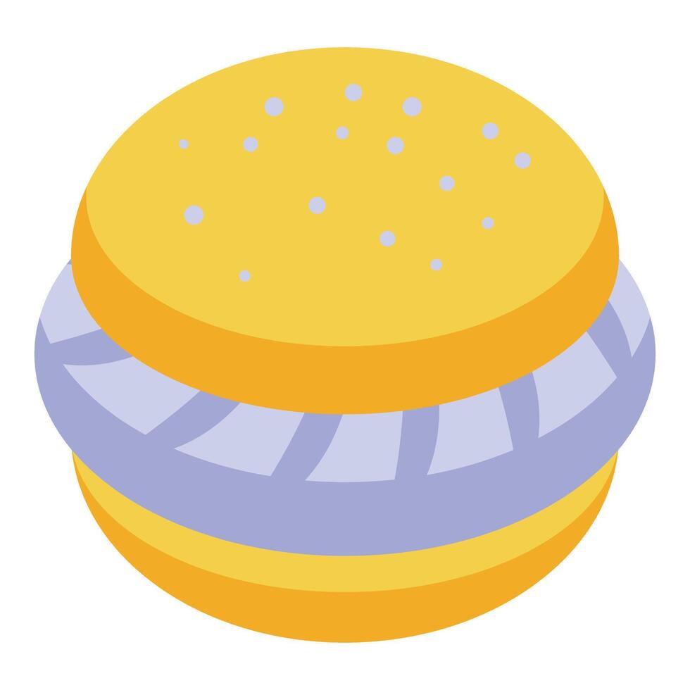 Delicious burger with sesame seeds and purple filling isometric icon vector