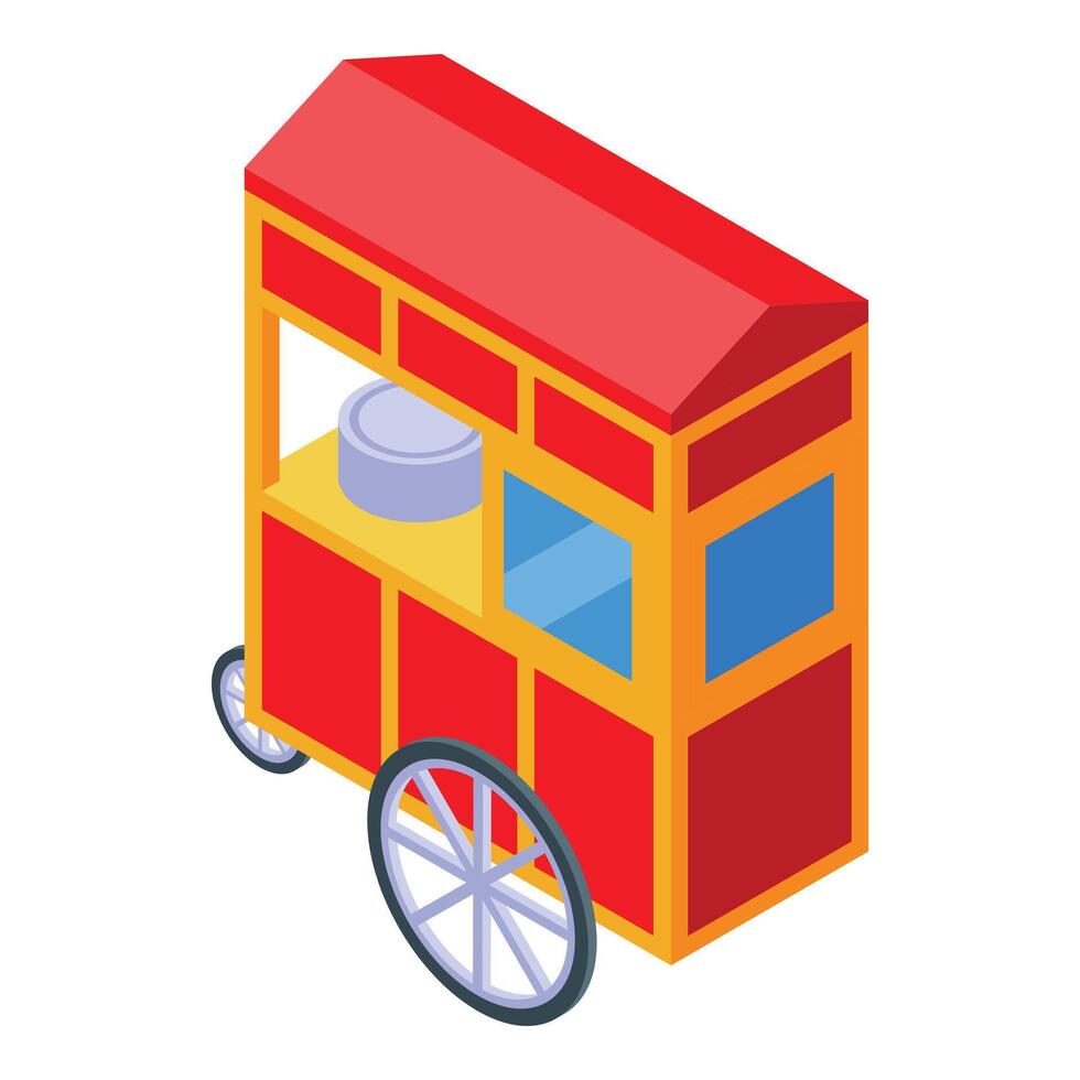 Isometric red street food cart selling popcorn vector