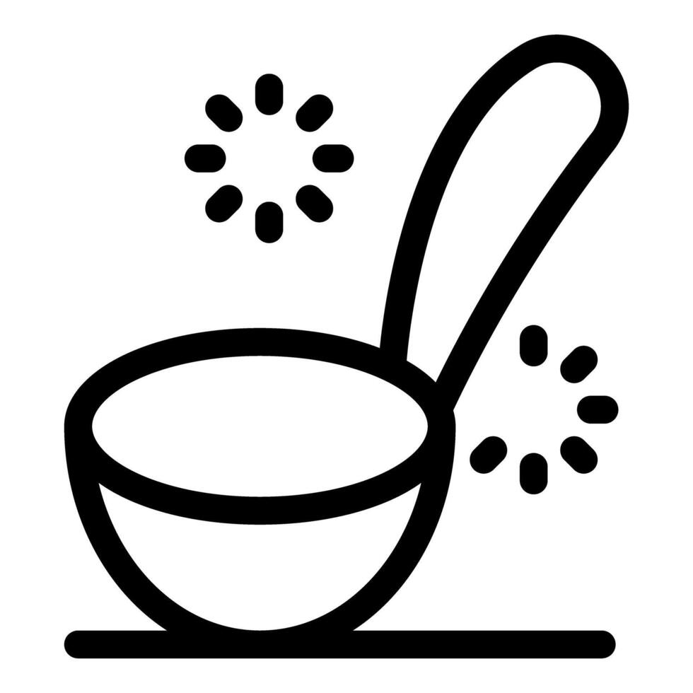 Ladle preparing hot food, reheating soup icon, kitchen utensil vector