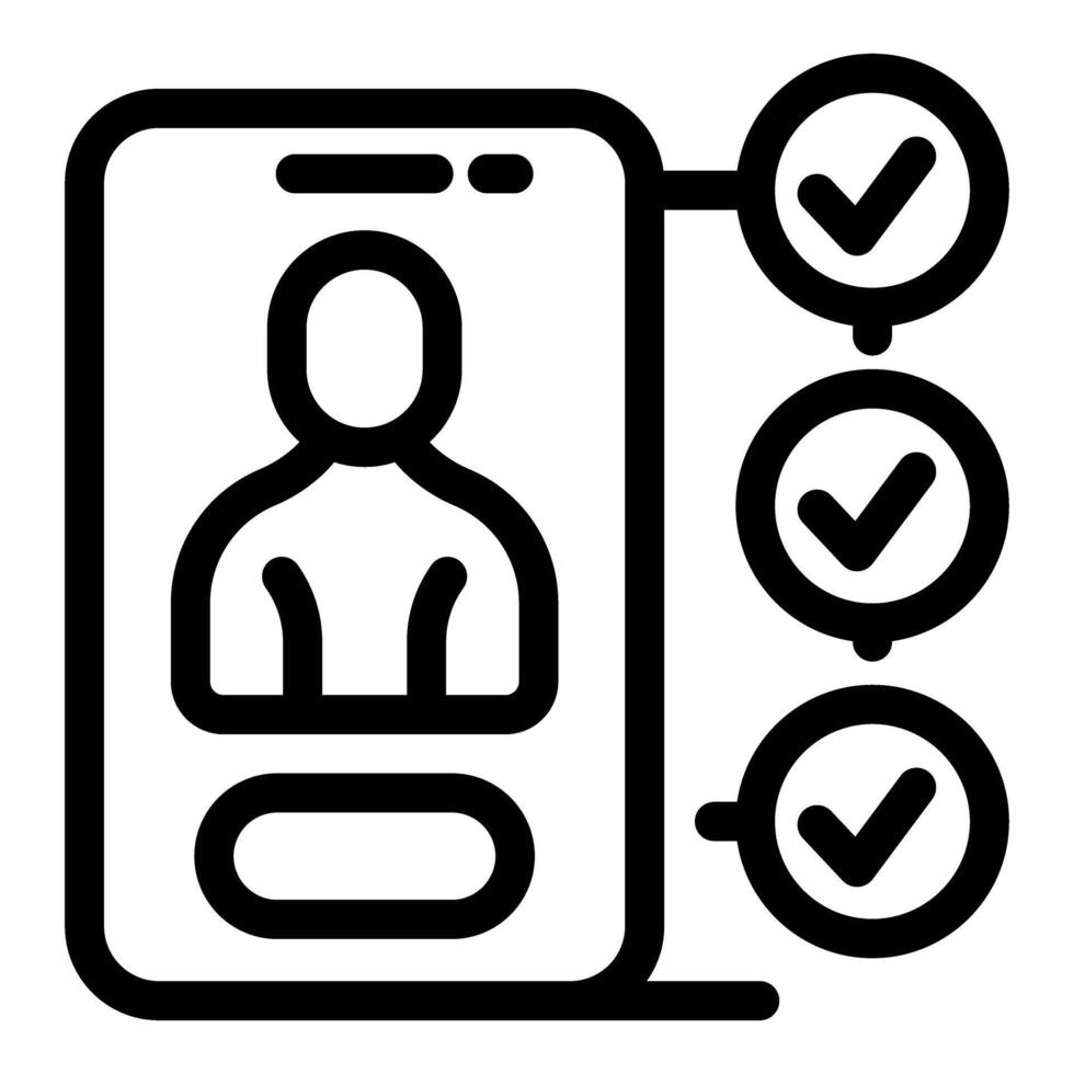 Mobile phone showing user profile completing verification checklist vector