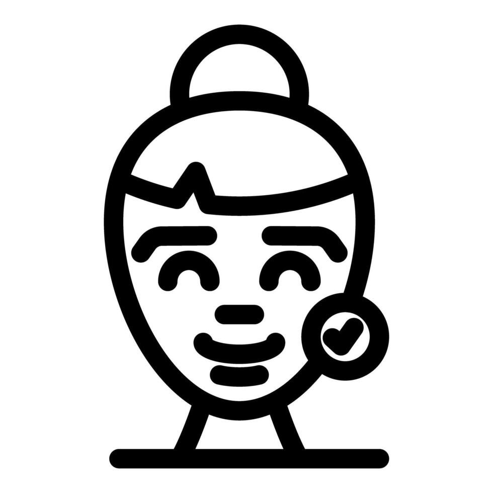 Girl showing perfect skin after facial treatment with check mark icon vector