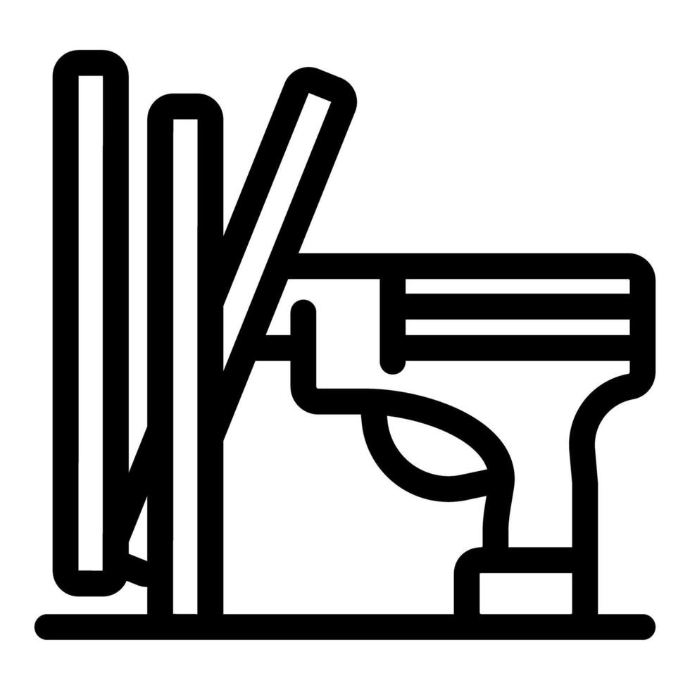 Worker using cordless drill to install wooden fence in garden vector