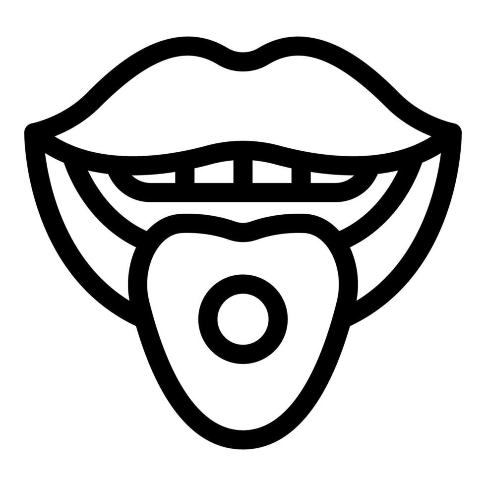 Open mouth showing tongue piercing ring, body modification icon vector