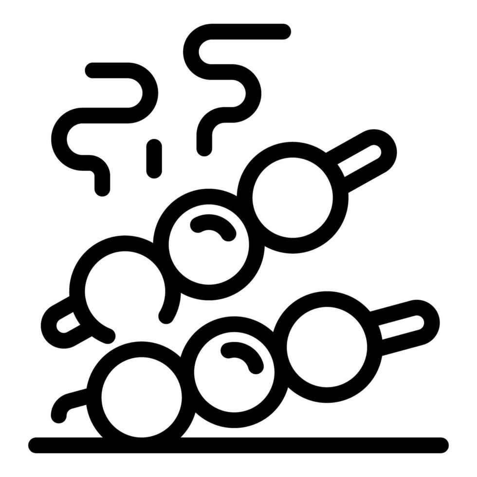 Hot meatballs on skewers releasing steam, delicious street food icon vector