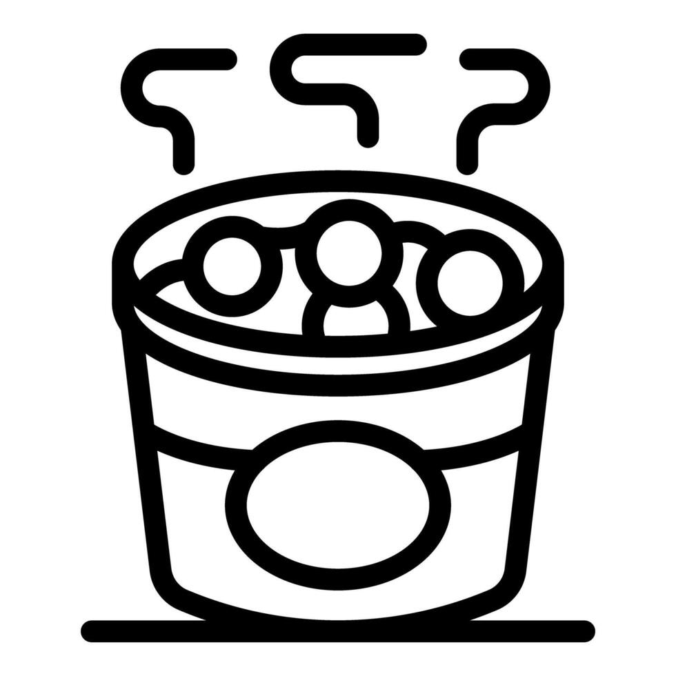 Steaming hot bucket of fish balls street food icon vector
