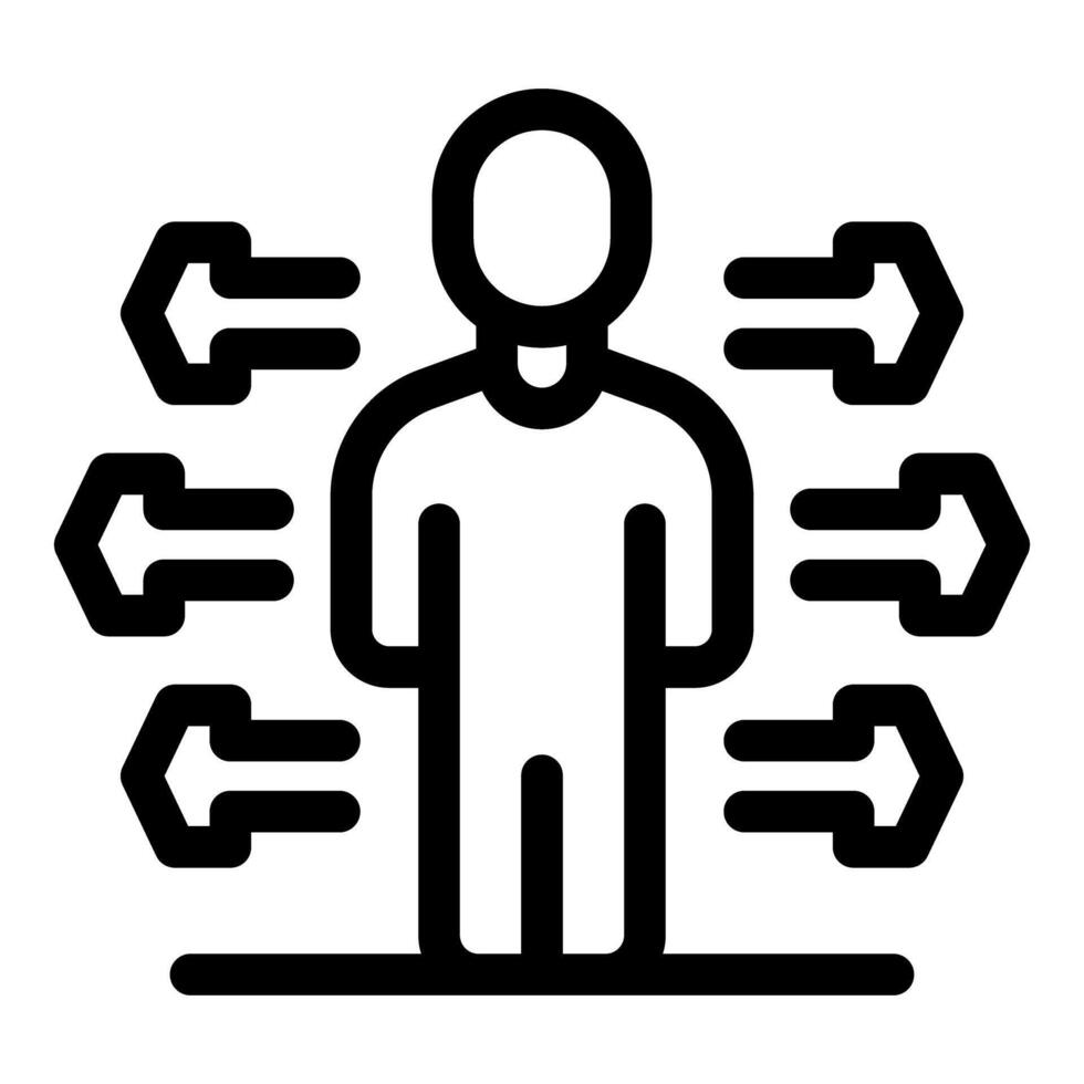 Person making decisions choosing between multiple directions and opportunities vector