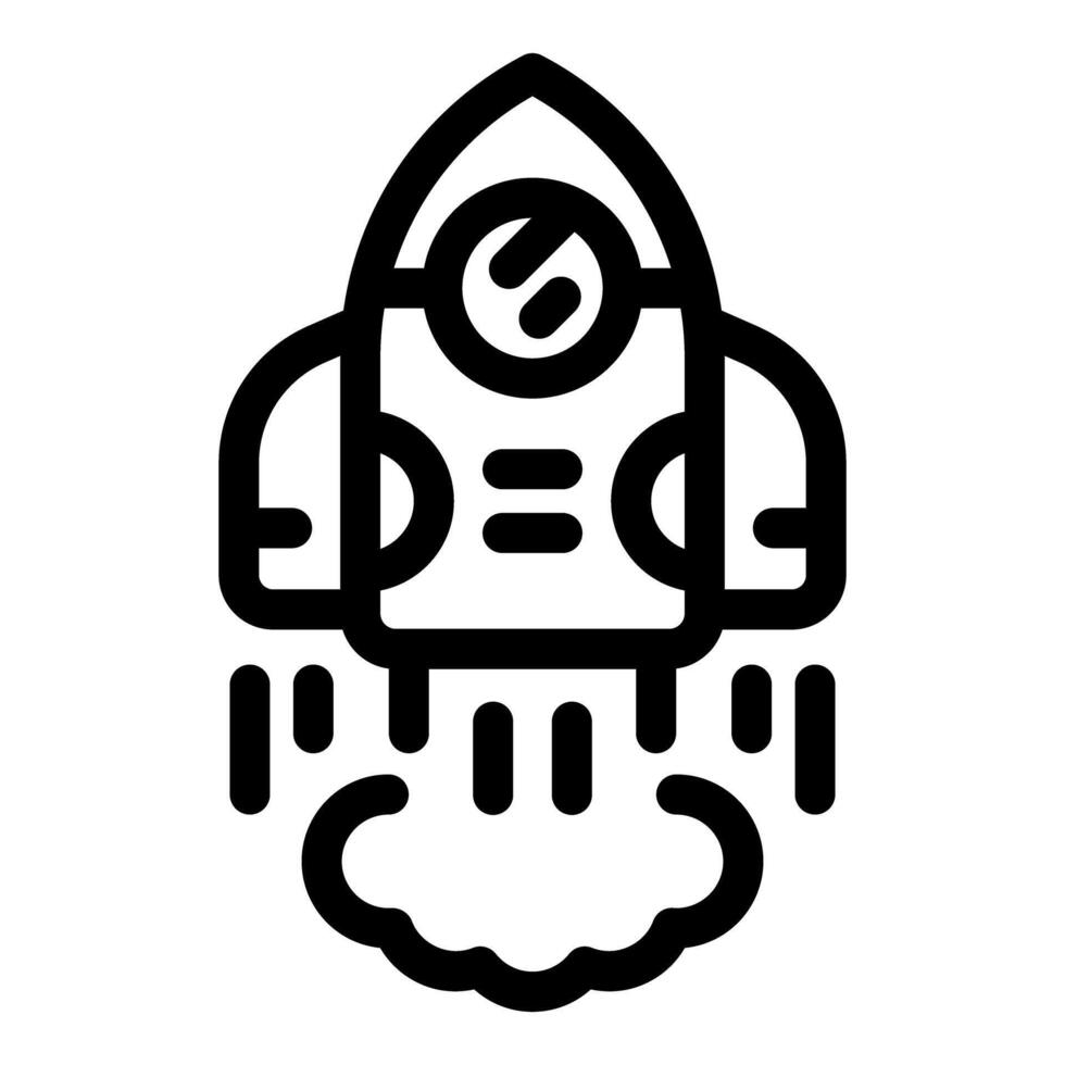 Rocket launch taking off leaving smoke trail, simple icon vector