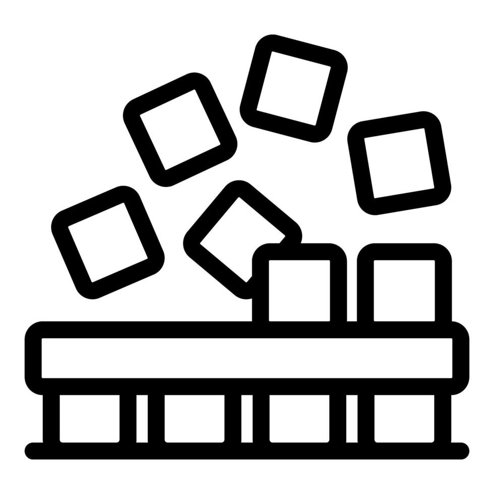 Sugar cubes falling on metal grate conveyor belt in sugar refinery vector