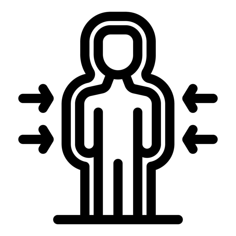 persona en pie con flechas señalando hacia adentro y hacia fuera representando introversión y extroversión vector